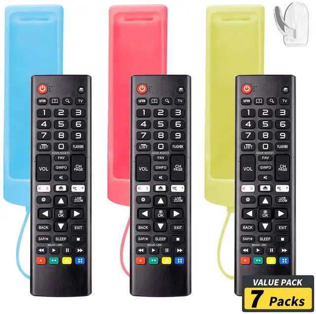 Main image of (Pack of 3) Replacement Remote Fit LG TV Remote with Anti-Lost Glow Protective Silicone Cover & Hook, Universal for LG All Smart LCD LED HDTV UHD OLED 3D 4K TVs(Blue&Yellow&Dark Pink)