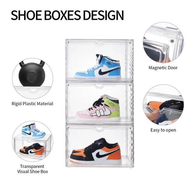 Alt view image 3 of 6 - Sneaker Shoe Display Case,Shoe Box with Clear Magnetic Door,Thicken & Sturdy Organizer Containers Stackable,Fit Shoe Size Up to US 14 (X-Large) (X-Large)