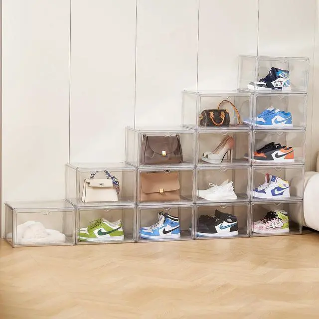 Alt view image 4 of 6 - Sneaker Shoe Display Case,Shoe Box with Clear Magnetic Door,Thicken & Sturdy Organizer Containers Stackable,Fit Shoe Size Up to US 14 (X-Large) (X-Large)