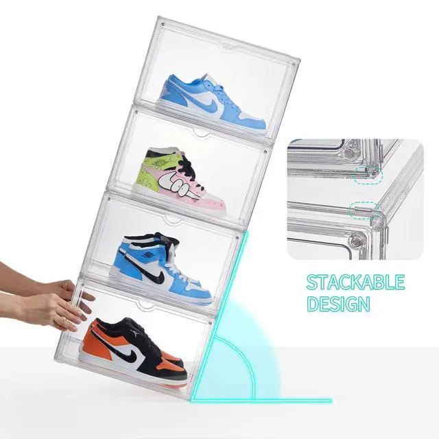 Alt view image 5 of 6 - Sneaker Shoe Display Case,Shoe Box with Clear Magnetic Door,Thicken & Sturdy Organizer Containers Stackable,Fit Shoe Size Up to US 14 (X-Large) (X-Large)