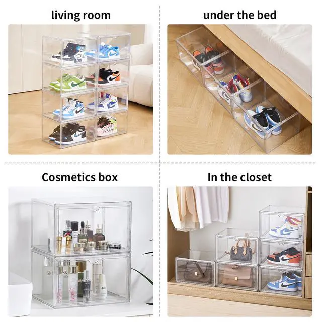 Alt view image 6 of 6 - Sneaker Shoe Display Case,Shoe Box with Clear Magnetic Door,Thicken & Sturdy Organizer Containers Stackable,Fit Shoe Size Up to US 14 (X-Large) (X-Large)