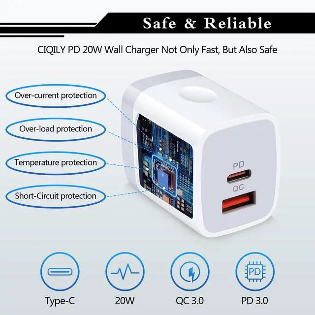 Alt view image 2 of 7 - 20W Fast USB C Charger for Pixel 9 8 7 6 Pro 8a 7a 6a,Dual Port PD 3.0 Type C Wall Charger Plug Quick Charging Block for iPhone 16 15 14 13 12 11 Pro Max,SE,8,Samsung Galaxy S24 S23 S22 Ultra S21 S20