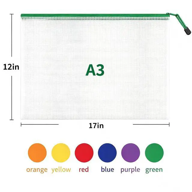Alt view image 2 of 7 - 6pcs Mesh Zipper Pouch Bags, A3 17x12 Inches Large Reusable Plastic Zipper Pouches Bag for Organizing Office, File, School, Classroom, Cross Stitch Projects, Puzzle & Board Game Storage Bags