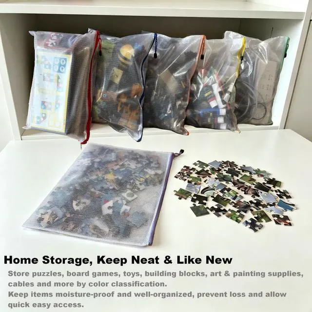 Alt view image 4 of 7 - 6pcs Mesh Zipper Pouch Bags, A3 17x12 Inches Large Reusable Plastic Zipper Pouches Bag for Organizing Office, File, School, Classroom, Cross Stitch Projects, Puzzle & Board Game Storage Bags