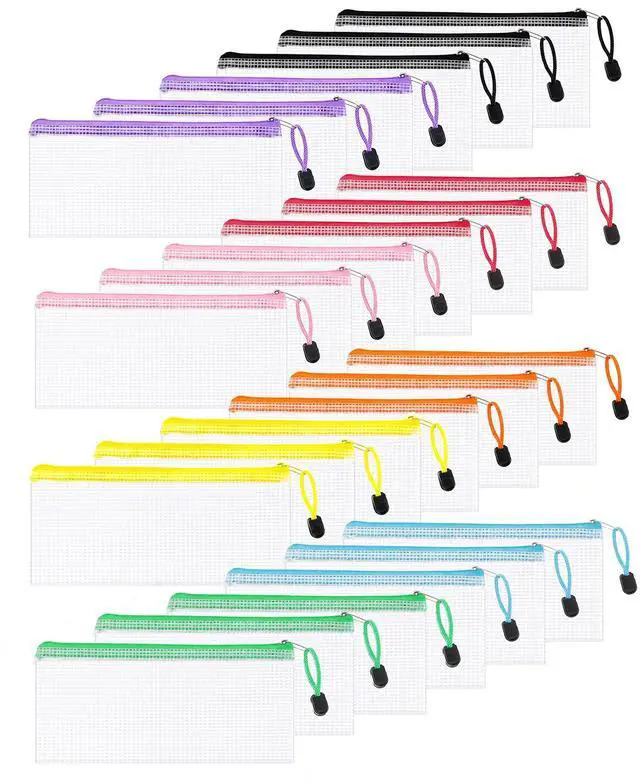 Main image of 24 Pcs Lightweight Zipper Mesh Pouch Bags, Portable Clear Plastic A6 Storage Bags, Bulk Zipper Pouches for Home Office Travel Toiletries Cosmetics Organizer