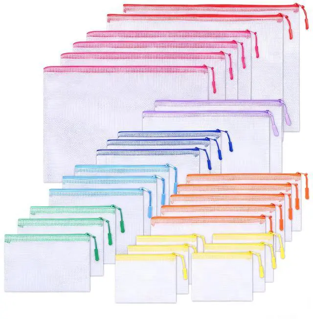 Main image of 28Pcs Mesh Zipper Pouch Bags for Organizing, Waterproof Zipper Pouches in 8 Sizes, Multipurpose Mesh Pouch and Zipper Bags for Documents, School, Office, Home, and Travel Storage