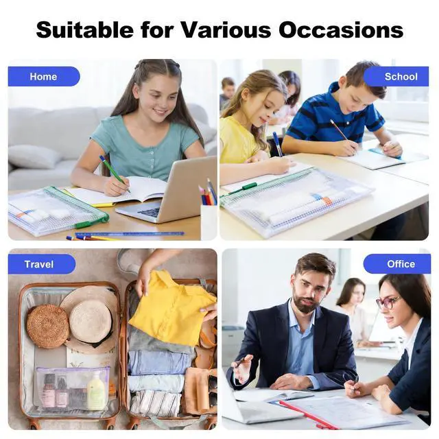 Alt view image 6 of 7 - 28Pcs Mesh Zipper Pouch Bags for Organizing, Waterproof Zipper Pouches in 8 Sizes, Multipurpose Mesh Pouch and Zipper Bags for Documents, School, Office, Home, and Travel Storage