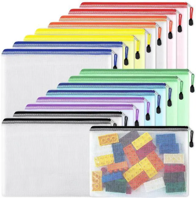 Main image of 16pcs Mesh Zipper Pouch, Puzzles, Board Game Storage Bags for Organizing, Waterproof Zip File Bags, Letter Size, A4 Size, for School Office Supplies, Storage Bags, 8 Colors