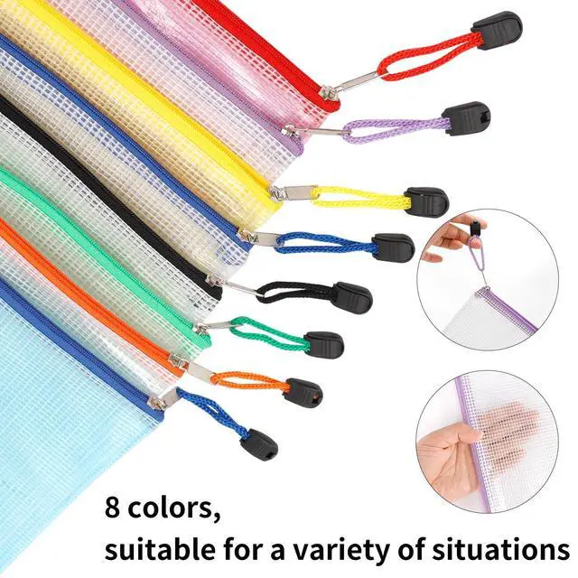 Alt view image 3 of 7 - 16pcs Mesh Zipper Pouch, Puzzles, Board Game Storage Bags for Organizing, Waterproof Zip File Bags, Letter Size, A4 Size, for School Office Supplies, Storage Bags, 8 Colors