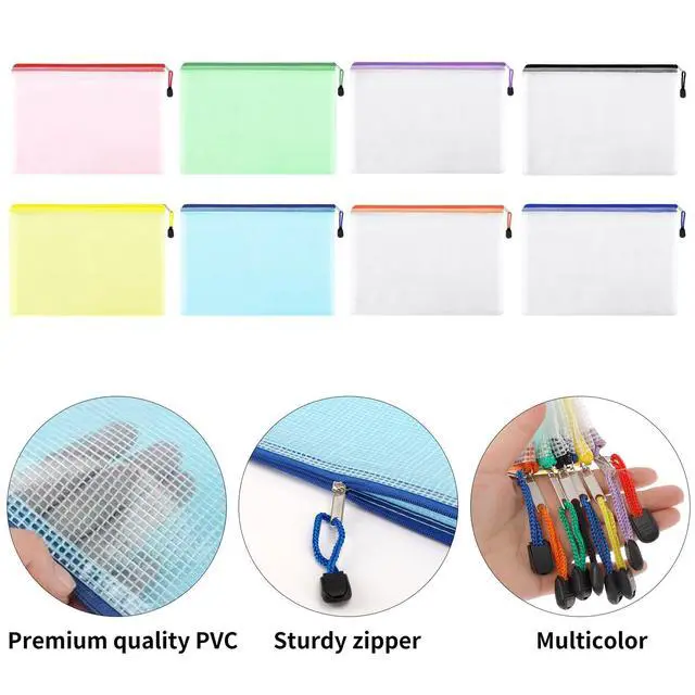 Alt view image 4 of 7 - 16pcs Mesh Zipper Pouch, Puzzles, Board Game Storage Bags for Organizing, Waterproof Zip File Bags, Letter Size, A4 Size, for School Office Supplies, Storage Bags, 8 Colors