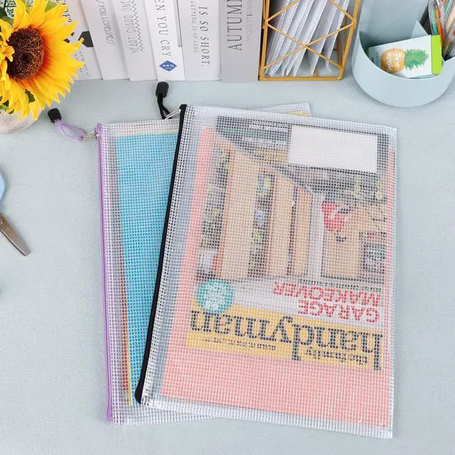 Alt view image 6 of 7 - 16pcs Mesh Zipper Pouch, Puzzles, Board Game Storage Bags for Organizing, Waterproof Zip File Bags, Letter Size, A4 Size, for School Office Supplies, Storage Bags, 8 Colors