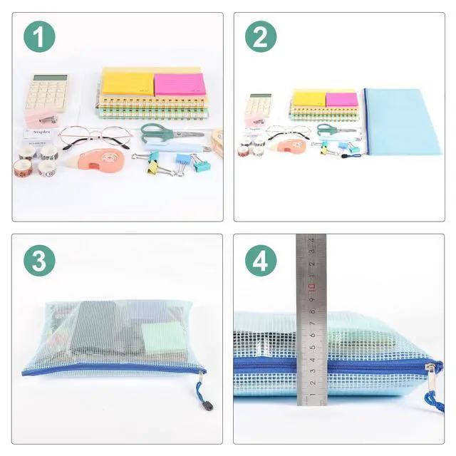 Alt view image 7 of 7 - 16pcs Mesh Zipper Pouch, Puzzles, Board Game Storage Bags for Organizing, Waterproof Zip File Bags, Letter Size, A4 Size, for School Office Supplies, Storage Bags, 8 Colors