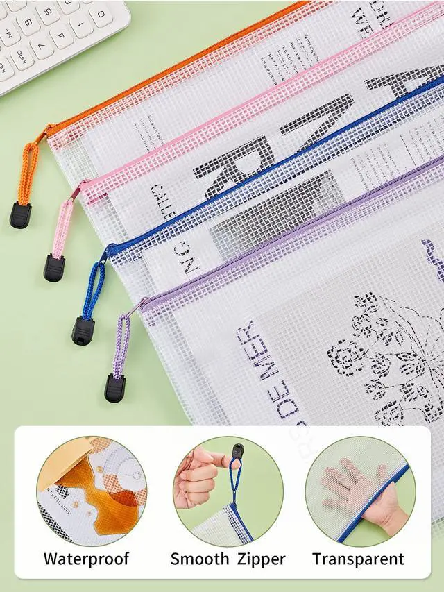 Alt view image 3 of 7 - A4 20pcs Mesh Zipper Pouch Bag, Waterproof Zipper Pouch for Storage