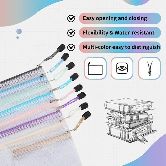 Alt view image 3 of 7 - 24pcs Mesh Zipper Pouch, Waterproof Zipper Bags, 8 Sizes Plastic Travel Pouch, 8 Colors, Multipurpose for Office Supplies and Travel Storage