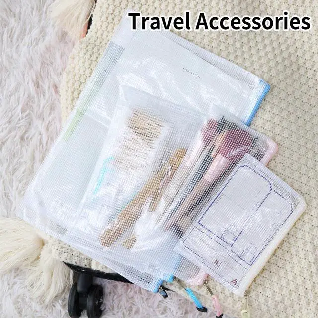 Alt view image 6 of 7 - 24pcs Mesh Zipper Pouch, Waterproof Zipper Bags, 8 Sizes Plastic Travel Pouch, 8 Colors, Multipurpose for Office Supplies and Travel Storage