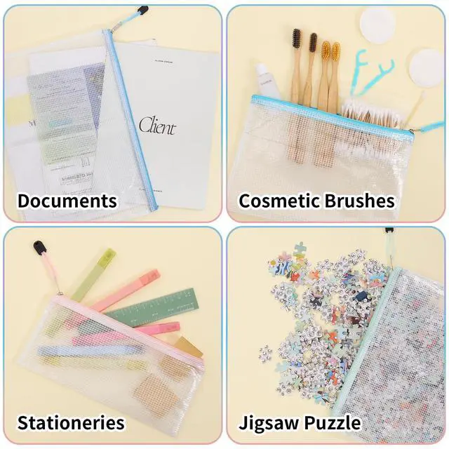 Alt view image 7 of 7 - 24pcs Mesh Zipper Pouch, Waterproof Zipper Bags, 8 Sizes Plastic Travel Pouch, 8 Colors, Multipurpose for Office Supplies and Travel Storage