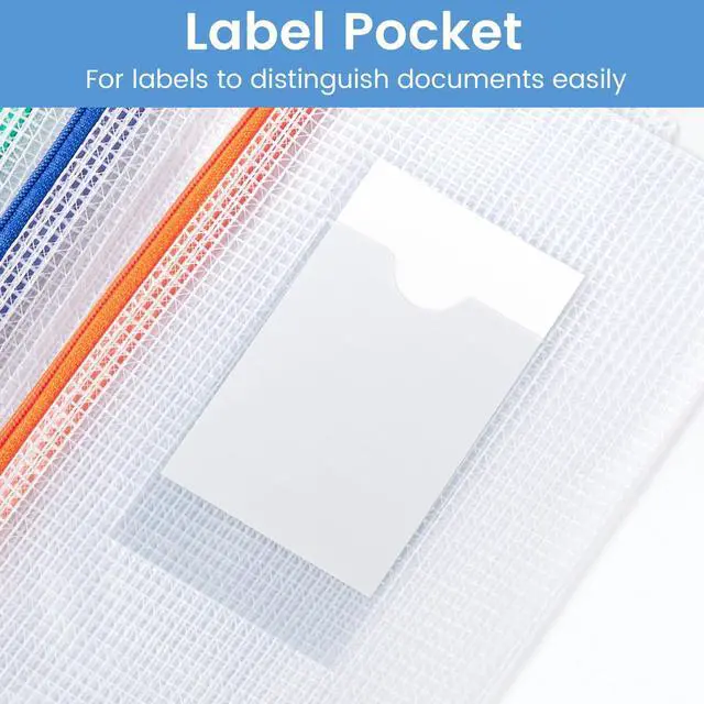 Alt view image 4 of 6 - 24 Pack Mesh Zipper Pouch Bags with Label Pocket, A6 (9.1×4.7 in) Small Pencil Case Pouch for Organizing, Clear Plastic Pencil Pouches Bulk for School Supplies Storage, Money Envelopes for Cash