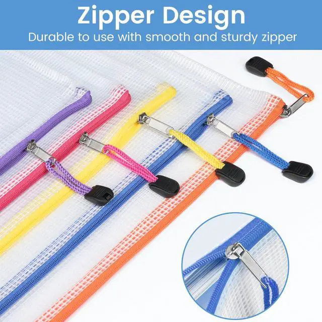 Alt view image 5 of 6 - 24 Pack Mesh Zipper Pouch Bags with Label Pocket, A6 (9.1×4.7 in) Small Pencil Case Pouch for Organizing, Clear Plastic Pencil Pouches Bulk for School Supplies Storage, Money Envelopes for Cash