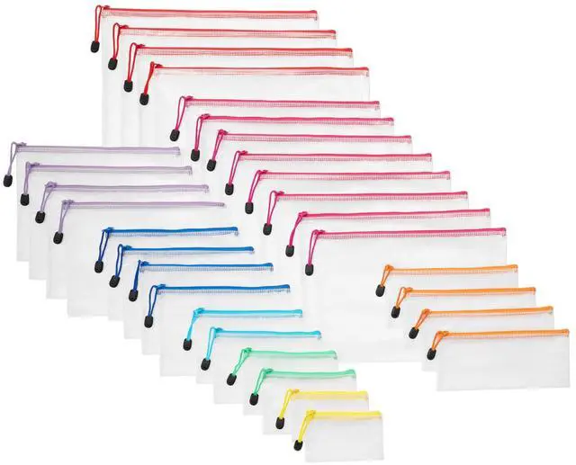Main image of 30-Pack Mesh Zipper Pouch Bags, 8 Sizes Assorted Colors Storage Organizers, Multipurpose Clear Travel Document Bags for Office Home School Organization