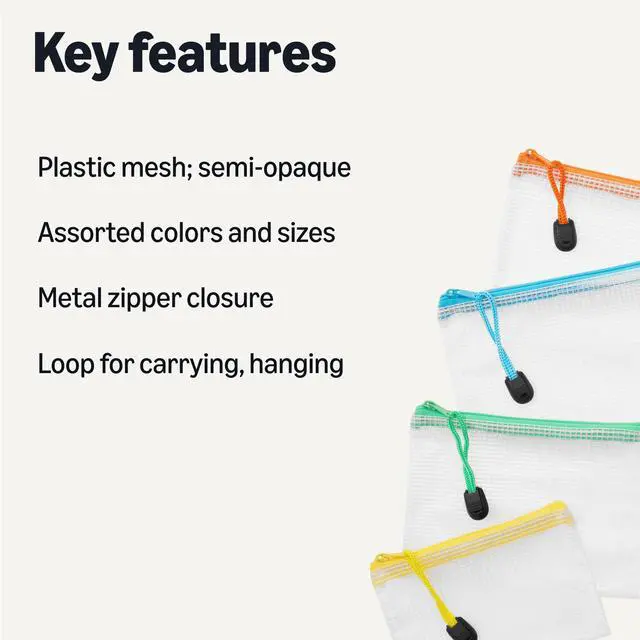 Alt view image 2 of 5 - 30-Pack Mesh Zipper Pouch Bags, 8 Sizes Assorted Colors Storage Organizers, Multipurpose Clear Travel Document Bags for Office Home School Organization