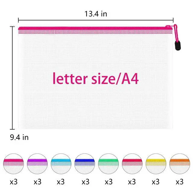Alt view image 2 of 6 - 24pcs A4 Mesh Zipper Pouch Bags, Mesh Bags with Zipper Bulk, Pouches for Organization, Clear Storage Bags for Classroom, Travel, Office