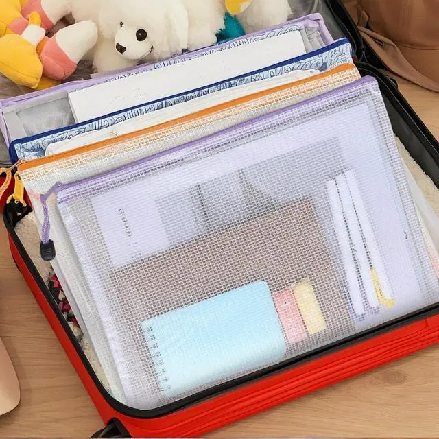 Alt view image 4 of 6 - 24pcs A4 Mesh Zipper Pouch Bags, Mesh Bags with Zipper Bulk, Pouches for Organization, Clear Storage Bags for Classroom, Travel, Office