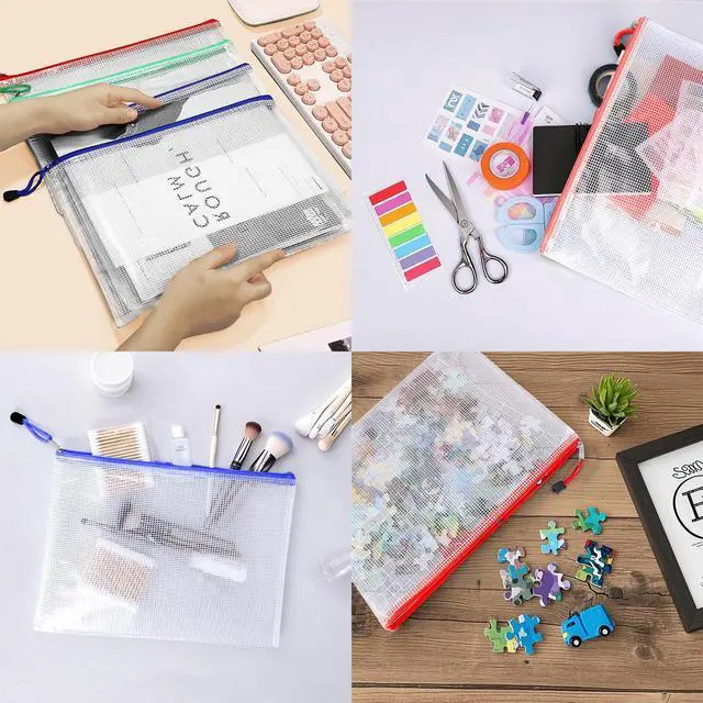 Alt view image 6 of 6 - 24pcs A4 Mesh Zipper Pouch Bags, Mesh Bags with Zipper Bulk, Pouches for Organization, Clear Storage Bags for Classroom, Travel, Office