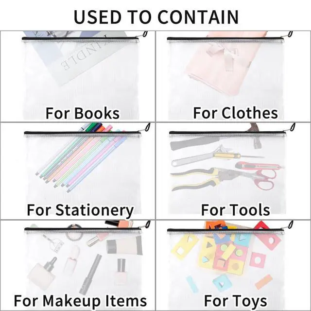 Alt view image 4 of 7 - 24pcs Mesh Zipper Pouch Bags, Plastic Zipper Bag for Organizing 13.5x9.5 Inches Letter Size, A4 Size, for Office Supplies