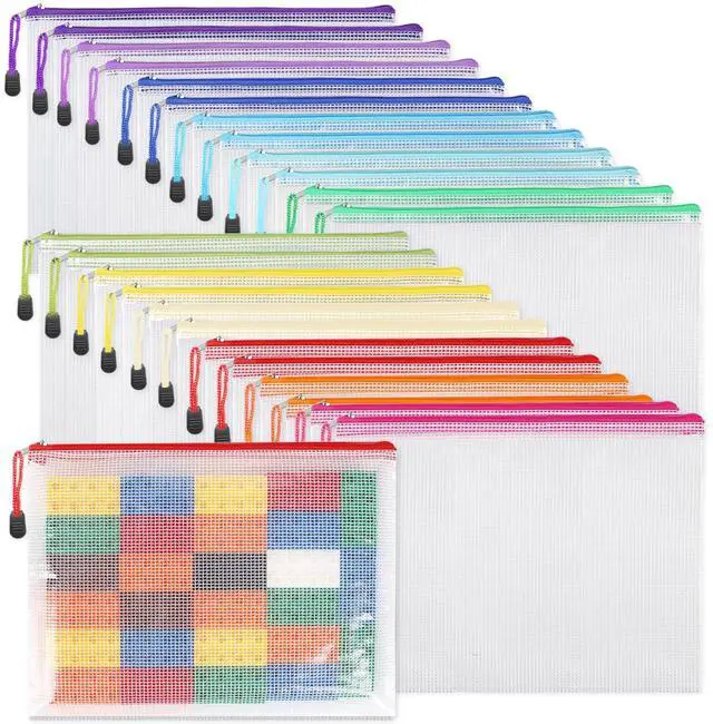 Main image of 24pcs Mesh Zipper Pouch Bags A4 Document Bag, 13.5x9 Inches, Plastic Zip File Folders, Puzzles, Board Game Storage for Organizing Office Home