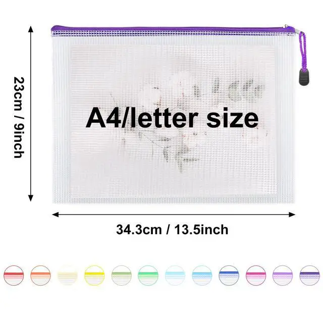Alt view image 3 of 7 - 24pcs Mesh Zipper Pouch Bags A4 Document Bag, 13.5x9 Inches, Plastic Zip File Folders, Puzzles, Board Game Storage for Organizing Office Home