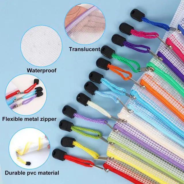 Alt view image 4 of 7 - 24pcs Mesh Zipper Pouch Bags A4 Document Bag, 13.5x9 Inches, Plastic Zip File Folders, Puzzles, Board Game Storage for Organizing Office Home