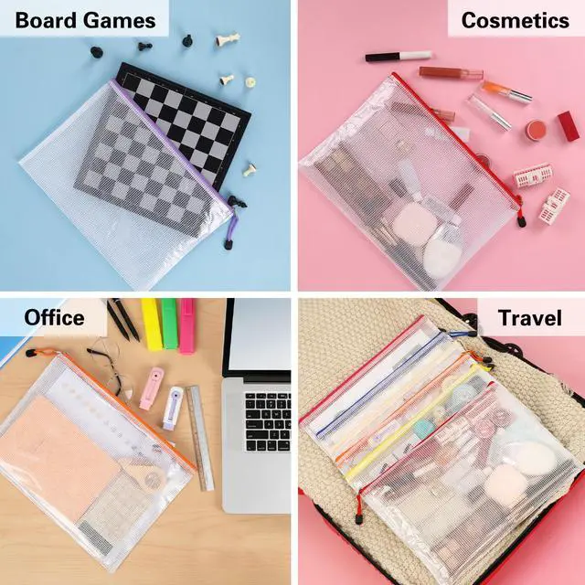 Alt view image 6 of 7 - 24pcs Mesh Zipper Pouch Bags A4 Document Bag, 13.5x9 Inches, Plastic Zip File Folders, Puzzles, Board Game Storage for Organizing Office Home