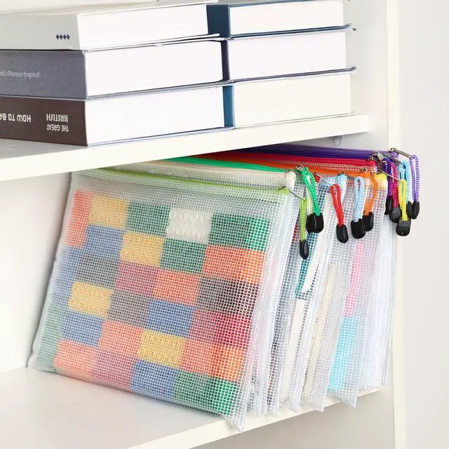 Alt view image 5 of 7 - 24pcs Mesh Zipper Pouch Bags A4 Document Bag, 13.5x9 Inches, Plastic Zip File Folders, Puzzles, Board Game Storage for Organizing Office Home