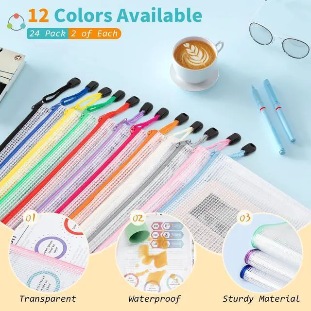 Alt view image 2 of 6 - 24 Pack 12 Colors Zipper Pouches for Organizing, Letter Size, A4 Size, Zipper Bags for Puzzles & Board Game Storage, Office Supplies Travel Toiletries