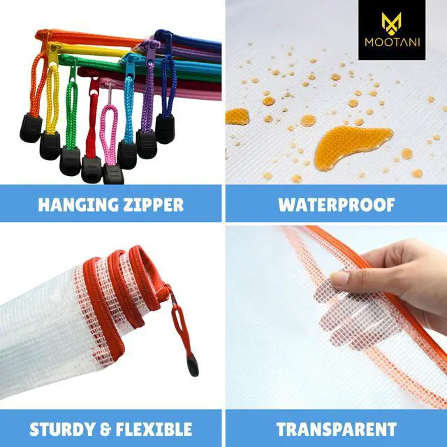 Alt view image 6 of 7 - 24 Pcs Mesh Zipper Pouch Bags A4 (13.1x9.4) inches Letter Size Waterproof, Reusable Zipper Bags for Board Game & Puzzle Storage, 8 Colors