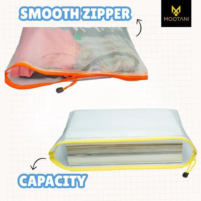 Alt view image 7 of 7 - 24 Pcs Mesh Zipper Pouch Bags A4 (13.1x9.4) inches Letter Size Waterproof, Reusable Zipper Bags for Board Game & Puzzle Storage, 8 Colors