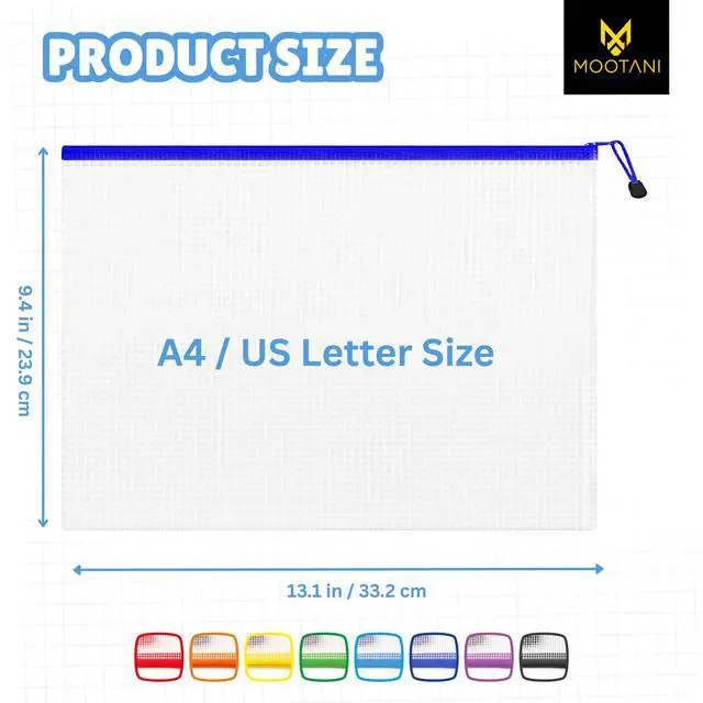 Alt view image 2 of 7 - 24 Pcs Mesh Zipper Pouch Bags A4 (13.1x9.4) inches Letter Size Waterproof, Reusable Zipper Bags for Board Game & Puzzle Storage, 8 Colors