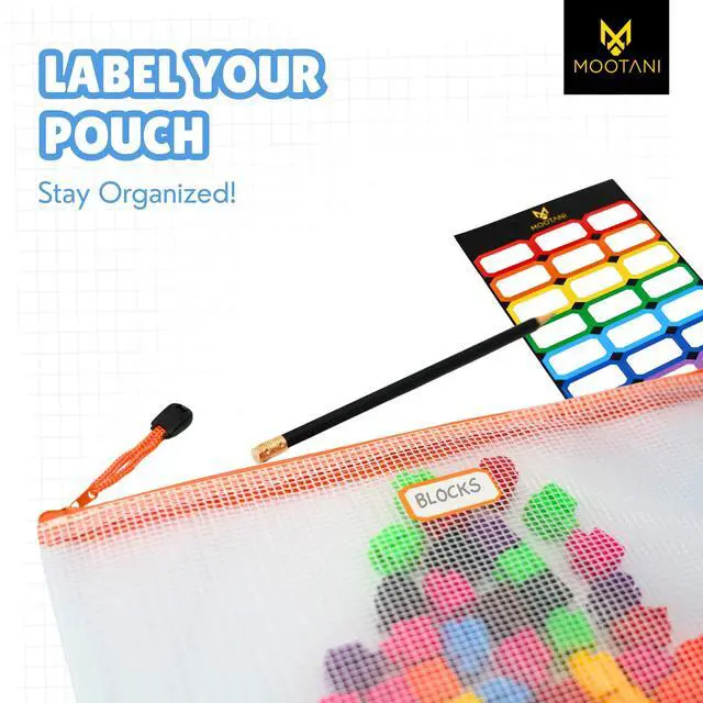 Alt view image 4 of 7 - 24 Pcs Mesh Zipper Pouch Bags A4 (13.1x9.4) inches Letter Size Waterproof, Reusable Zipper Bags for Board Game & Puzzle Storage, 8 Colors