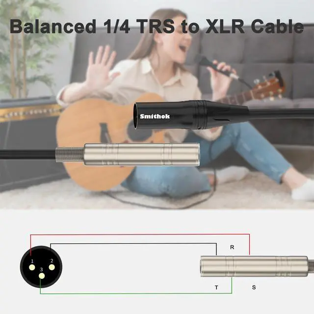 Alt view image 2 of 7 - 2 Pack 1/4 to XLR Cable,Balanced 1/4" Female to XLR Male Stereo Audio Adapter,XLR Male to TS/TRS Quarter inch Connector Converter Interconnect Cable - 11.8 inches (30 cm)