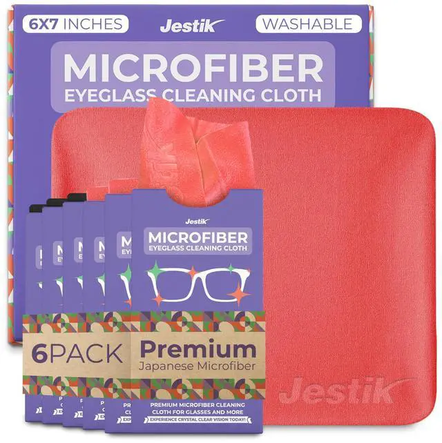 Main image of Microfiber Lens Cleaning Cloth - Eyeglass Lens Cleaner | Glasses Cleaning Cloths | Japanese Wipes for Eyeglasses, Camera, Headset, Screens & More | Pack of 6 (Black & Crimson Red)