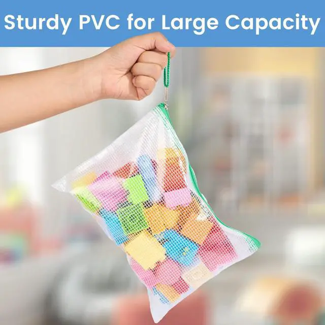 Alt view image 3 of 7 - 24 Pack Mesh Zipper Pouch Bags with Label Pocket, A5 (9.4×6.8 in) Small Pencil Case Pouch for Organizing, Clear Plastic Pencil Pouches Bulk for School Supplies Storage, Money Envelopes for Cash