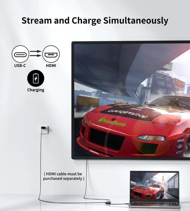 Alt view image 3 of 7 - USB-C to HDMI Adapter with 100W PD Fast Charging, 4K@60Hz Type-C to HDMI Converter, Compatible with iPhone 15/iPad/iPad Pro/iPad mini/MacBook/MacBook Pro/MacBook Air/Windows/, HDCP Not Supported
