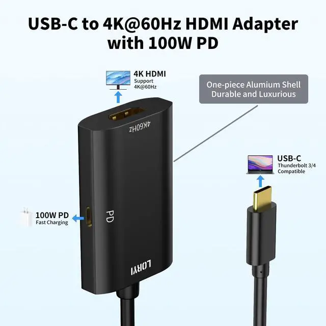 Alt view image 7 of 7 - USB-C to HDMI Adapter with 100W PD Fast Charging, 4K@60Hz Type-C to HDMI Converter, Compatible with iPhone 15/iPad/iPad Pro/iPad mini/MacBook/MacBook Pro/MacBook Air/Windows/, HDCP Not Supported