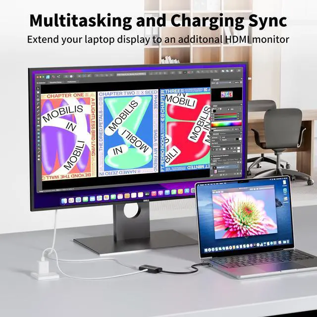 Alt view image 2 of 7 - USB-C to HDMI Adapter with 100W PD Fast Charging, 4K@60Hz Type-C to HDMI Converter, Compatible with iPhone 15/iPad/iPad Pro/iPad mini/MacBook/MacBook Pro/MacBook Air/Windows/, HDCP Not Supported