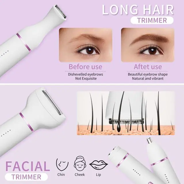 Alt view image 2 of 7 - Electric Razor for Women- 5 in 1 Electric Shaver for Women, Wet & Dry Bikini Trimmer and Facial Hair Remover,Eyebrow Razors Nose Hair Trimmer Rechargeable Hair Removal Kit for Full-Body Hair 831