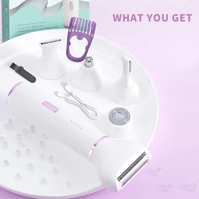 Alt view image 7 of 7 - Electric Razor for Women- 5 in 1 Electric Shaver for Women, Wet & Dry Bikini Trimmer and Facial Hair Remover,Eyebrow Razors Nose Hair Trimmer Rechargeable Hair Removal Kit for Full-Body Hair 831