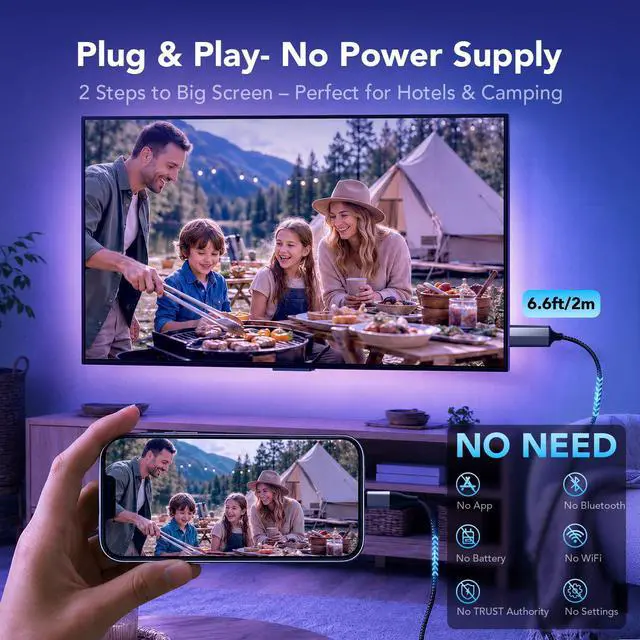 Alt view image 2 of 7 - Lightning to HDMI Adapter for iPhone to TV/Projector/Monitor | 1080P@60Hz Screen Mirroring Cable | Plug & Play, No Power Needed | 6.6ft/2m Compatible with iPhone14/13/12/11/XS/XR/8+/7/iPad