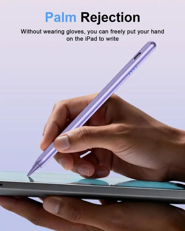 Alt view image 3 of 7 - Stylus Pen for iPad (2018-2026), Fast Charge for iPad Pencil with Palm Rejection, Active Pen Compatible with Apple iPad A16 11/10/9/8/7/6, iPad Pro M5/M4/11/12.9", Mini 5/6, Air 3/4/5/M2/M3 (Purple)