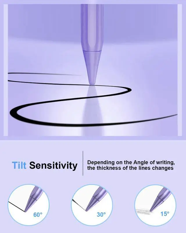 Alt view image 4 of 7 - Stylus Pen for iPad (2018-2026), Fast Charge for iPad Pencil with Palm Rejection, Active Pen Compatible with Apple iPad A16 11/10/9/8/7/6, iPad Pro M5/M4/11/12.9", Mini 5/6, Air 3/4/5/M2/M3 (Purple)