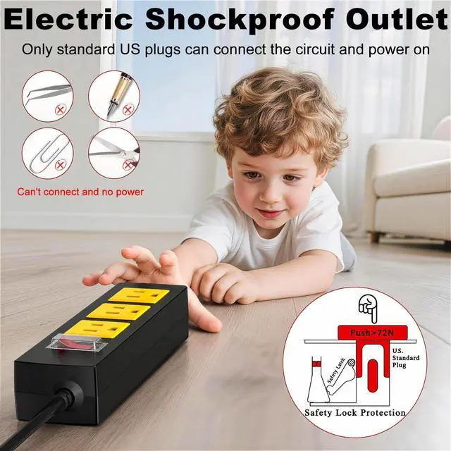 Alt view image 5 of 7 - Outdoor Power Strip with Extension Cord 6FT, Weatherproof Surge Protector, 3 Shockproof Outlets & Overload Safety Wall Mount Power Strip for Home/Outdoor Patio, Christmas Lights